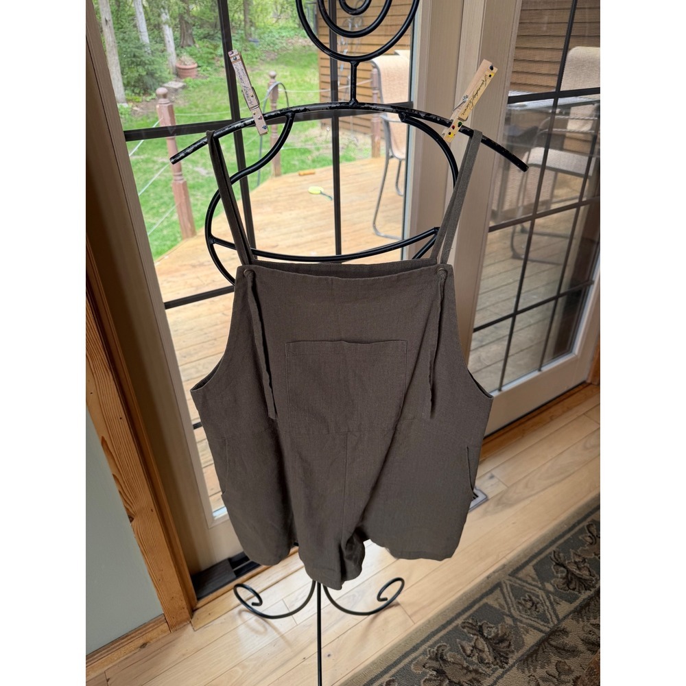Natural Life Black Linen Blend Overall Romper Sleeveless Bib Pocket Womens L